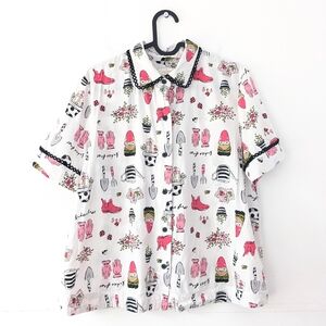 Kate Spade Women's Whimsical Garden Print Button Down Shirt Top - Size Small